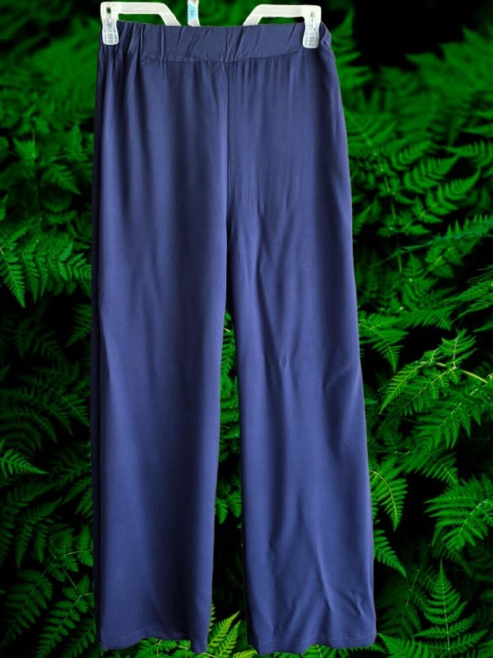 Women's Pull on Pants Elastic Waist Wide Leg Blue Size L Style 5